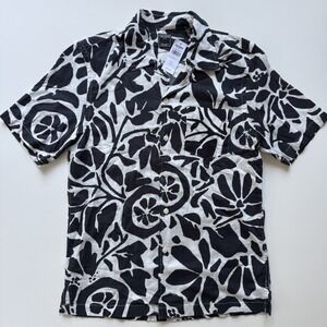 TODD SNYDER‎ Black White Floral Linen Camp Collar SS Shirt Mens Small